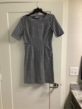 Covington Navy and White Striped Midi Dress
